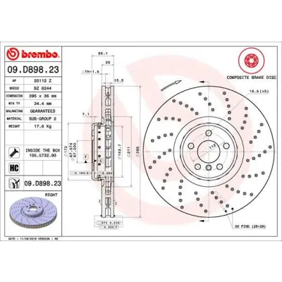 Disco de freno BREMBO 09.D898.23 Alta Calidad
